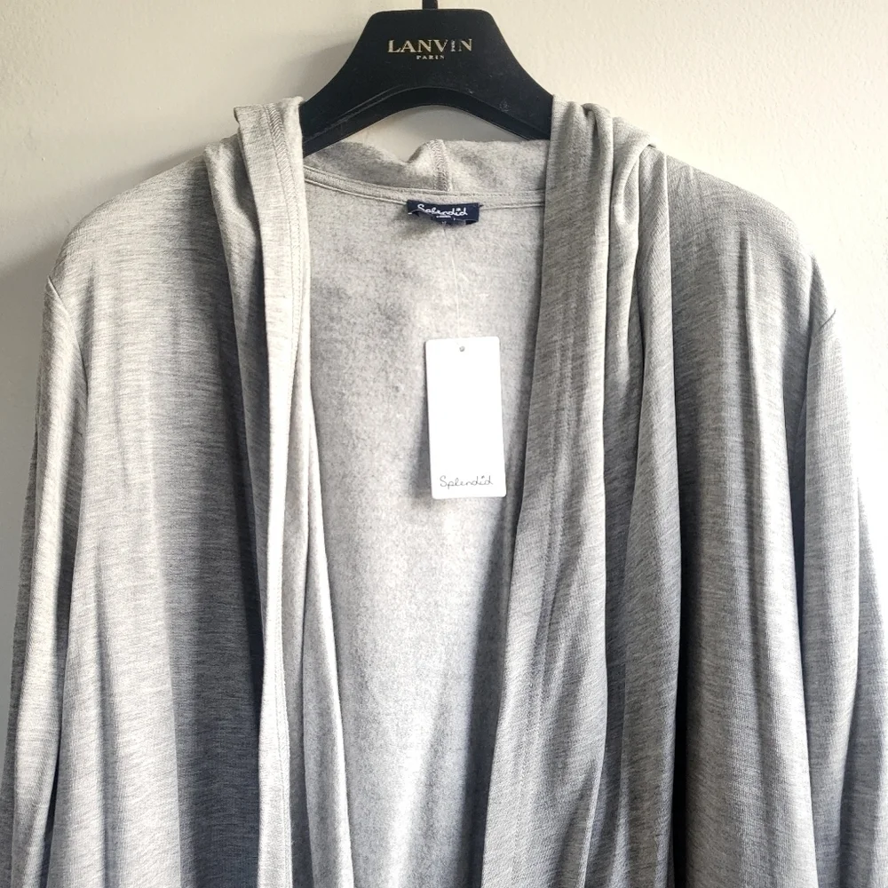 New Splendid Supersoft Hooded Heather Grey Cardigan NWT Small